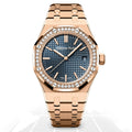 Audemars Piguet Royal Oak Quartz Diamonds Blue Dial Rose Gold Steel Strap Watch for Women - 67651OR.ZZ.1261OR.02