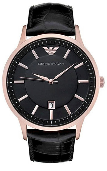 Emporio Armani Classic Black Dial Black Leather Strap Watch For Women - AR9022