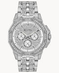 Bulova Crystal Collection Pave Crystals  Silver Dial Silver Steel Strap Watch for Men - 96C134