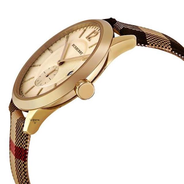 Burberry The Classic Round Gold Dial Brown Leather Strap Unisex Watch - BU10001