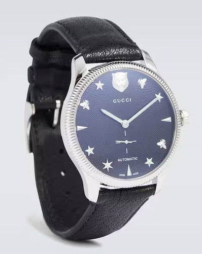 Gucci G Timeless Automatic Blue Dial Black Leather Strap Watch For Men - YA126347