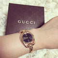 Gucci Horsebit Black Dial Rose Gold Steel Strap Watch For Women - YA139507