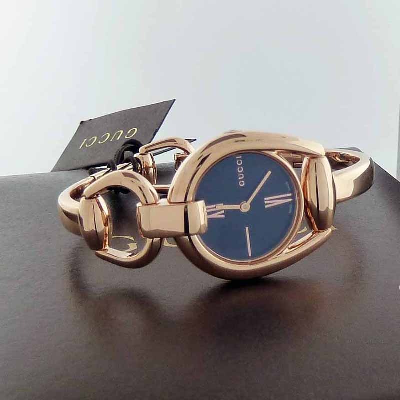 Gucci Horsebit Black Dial Rose Gold Steel Strap Watch For Women - YA139507