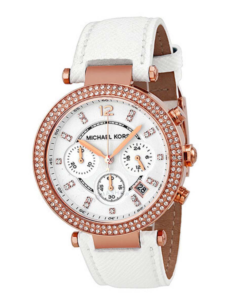 Michael Kors Parker White Diamonds Dial White Leather Strap Watch for Women - MK2281