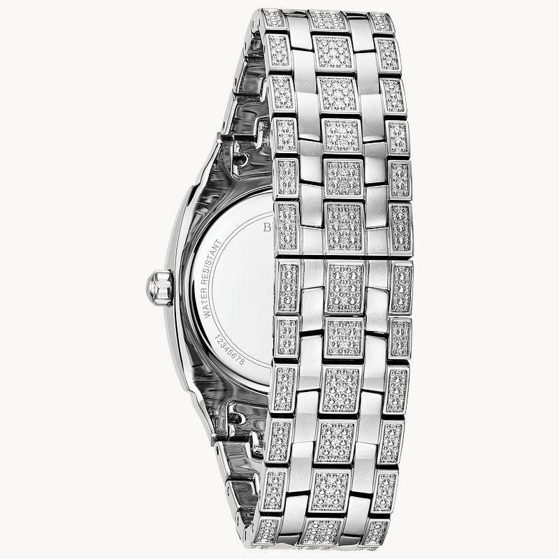 Bulova Phantom Swarovski Crystal Pave Silver Dial Silver Steel Strap Watch for Men - 98B296