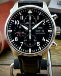 IWC Pilot's Watch Chronograph Black Dial Black Leather Strap Watch for Men - IW377709