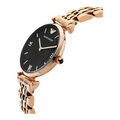 Emporio Armani Gianni T-Bar Mother of Pearl Black Dial Rose Gold Steel Strap Watch For Women - AR11145