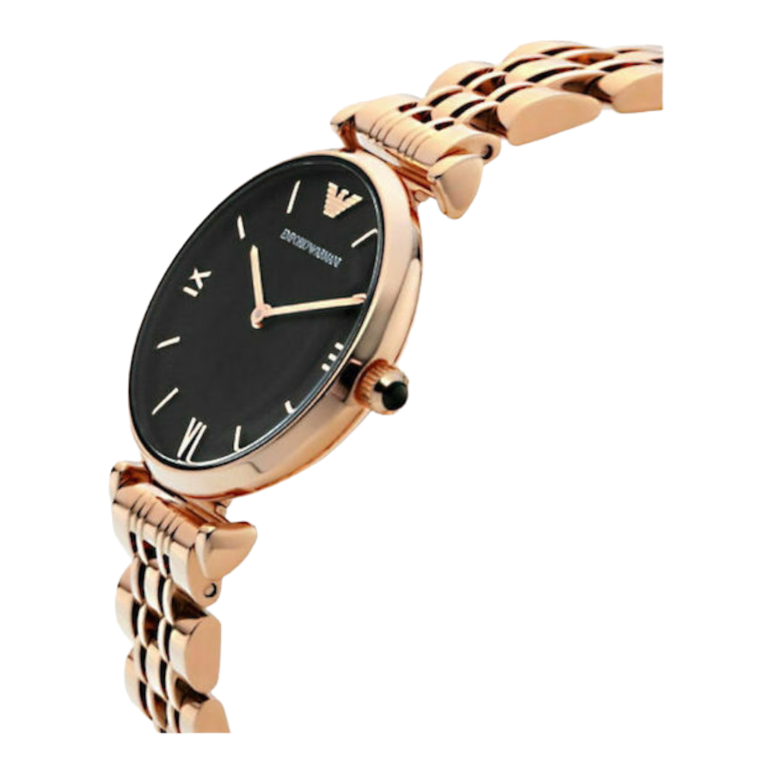 Emporio Armani Gianni T-Bar Mother of Pearl Black Dial Rose Gold Steel Strap Watch For Women - AR11145