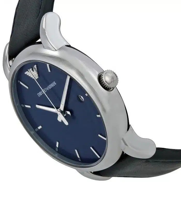 Emporio Armani Classic Quartz Blue Dial Black Leather Strap Watch For Men - AR1731