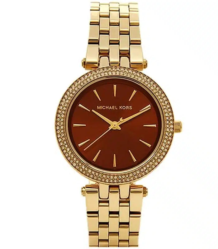 Michael Kors Darci Amber Dial Gold Steel Strap Watch for Women - MK3408