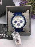 Guess Caliber Chronograph White Dial Blue Rubber Strap Watch for Men - W0864G6