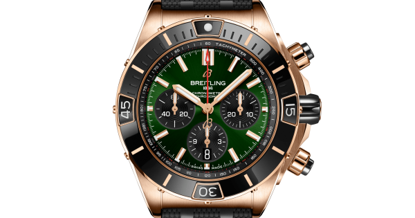 Breitling Super Chronomat B01 44 Green Dial Black Rubber Strap Watch for Men - RB01361A1L1S1