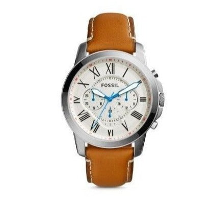 Fossil Grant Chronograph White Dial Brown Leather Strap Watch for Men - FS5060