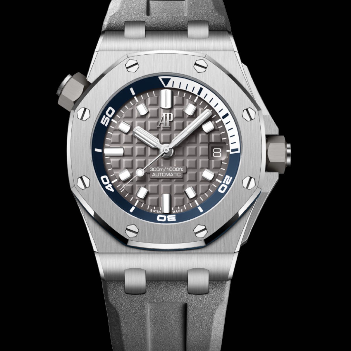 Audemars Piguet Royal Oak Offshore Diver Grey Dial Grey Rubber Strap Watch for Men - 15720ST.OO.A009CA.01