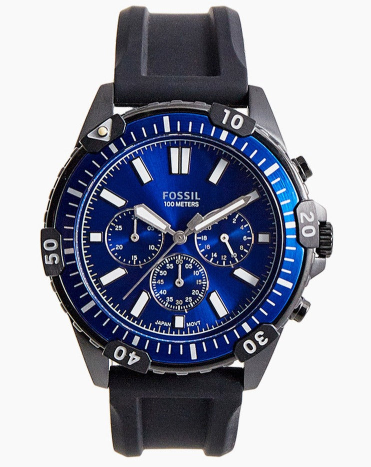 Fossil Garrett Chronograph Blue Dial Black Rubber Strap Watch for Men - FS5695