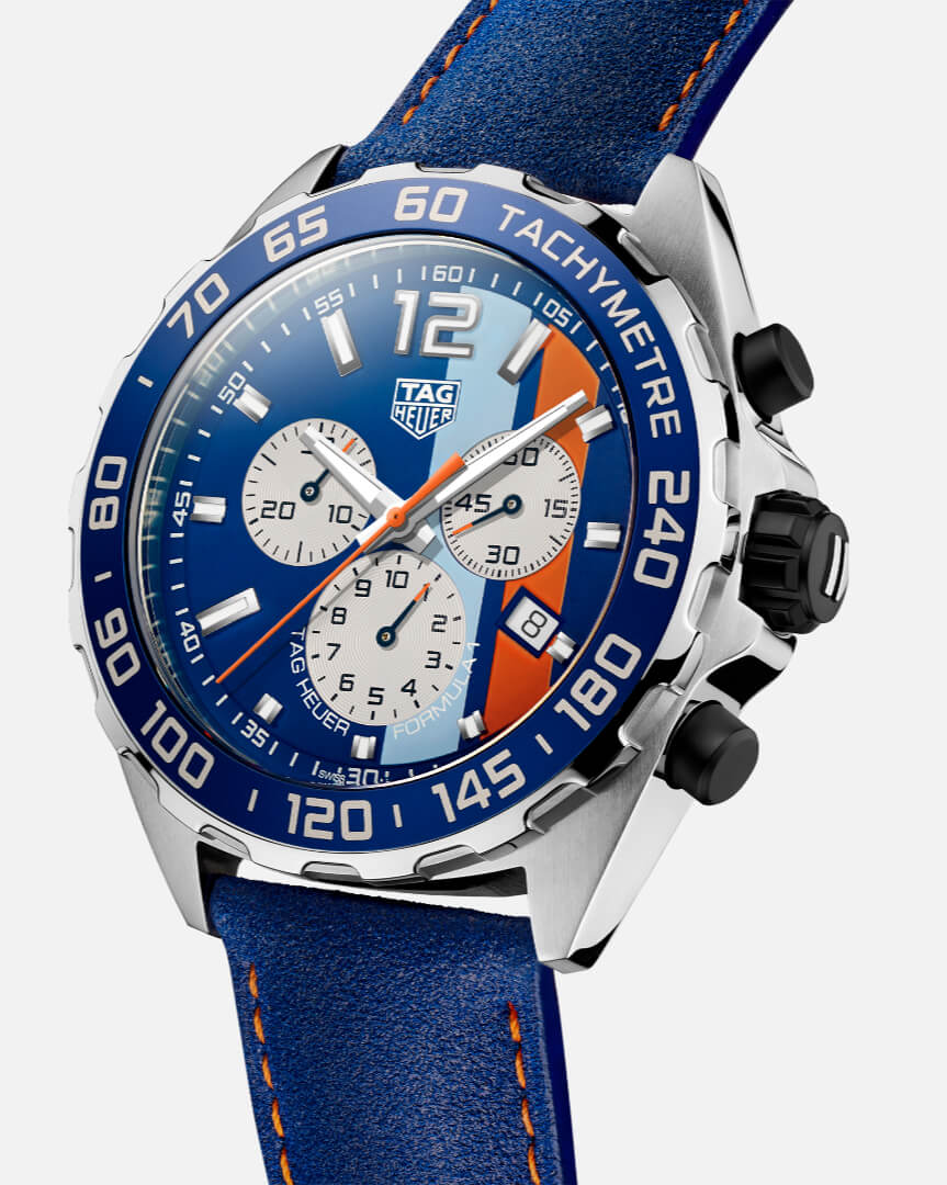 Tag Heuer Formula 1 Gulf Edition Blue Dial Blue Leather Strap Watch for Men - CAZ101N.FC8243