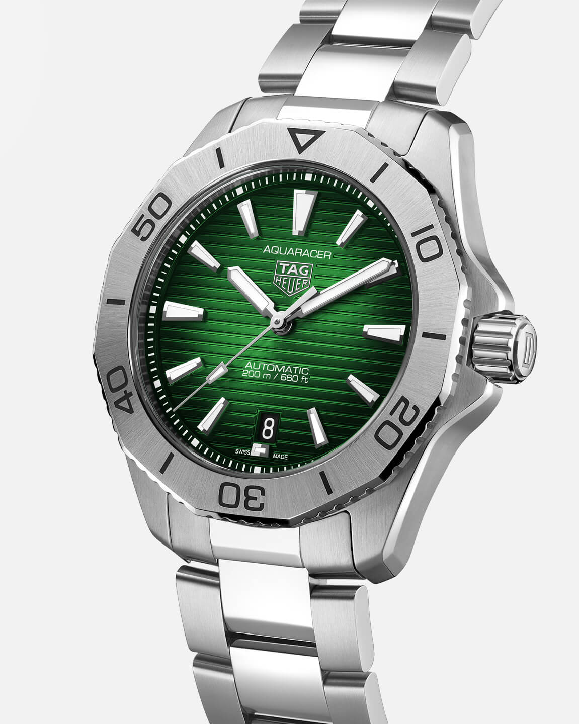 Tag Heuer Aquaracer Professional 200 Automatic Green Dial Silver Steel Strap Watch for Men - WBP2115.BA0627