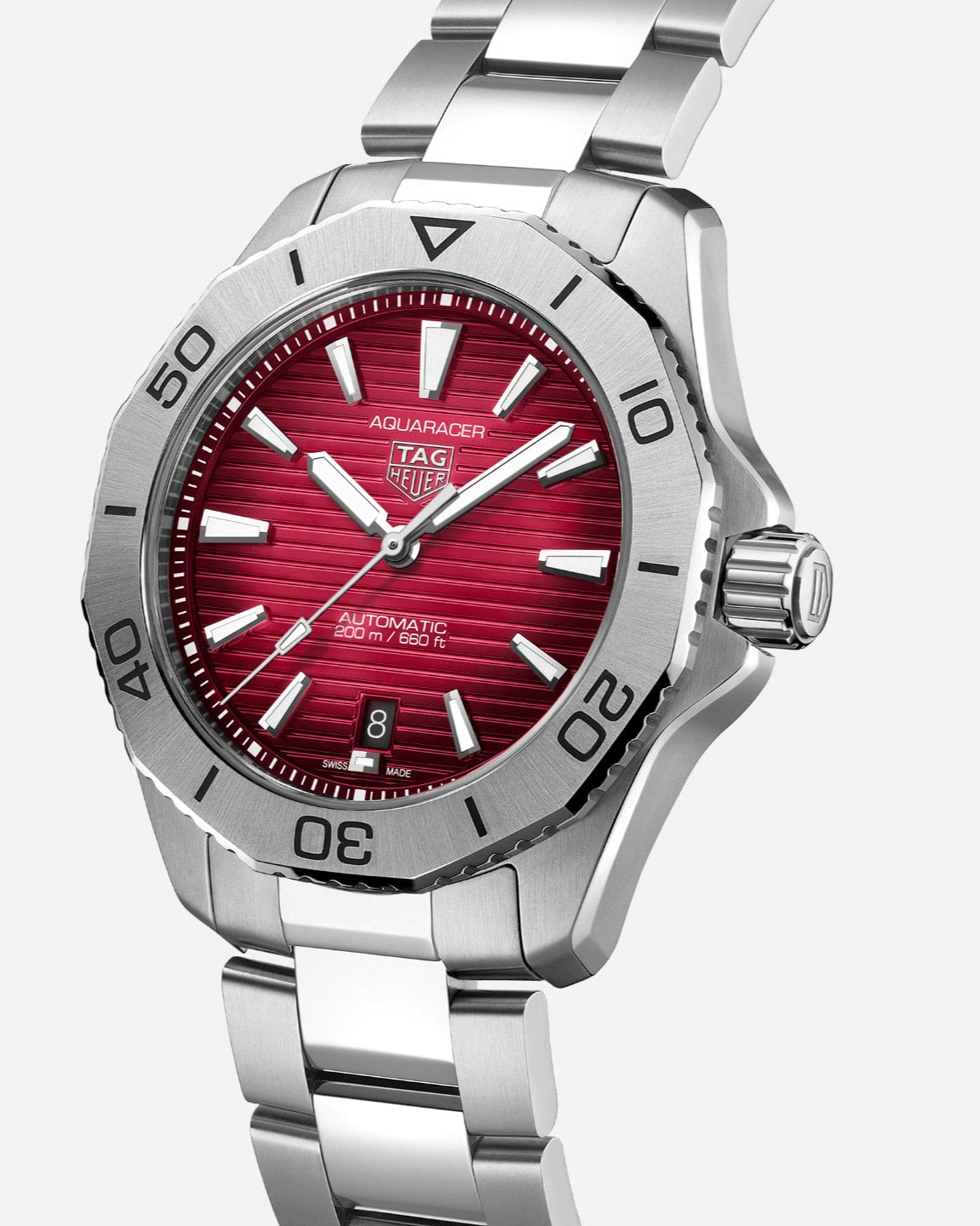 Tag Heuer Aquaracer Professional 200 Automatic Red Dial Silver Steel Strap Watch for Men - WBP2114.BA0627