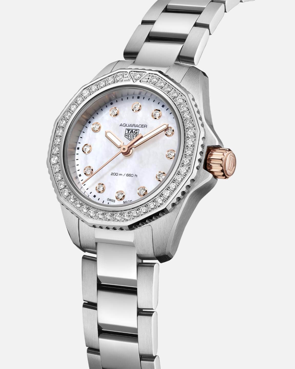 Tag Heuer Aquaracer Professional 200 Quartz Diamonds Mother of Pearl Dial Silver Steel Strap Watch for Women - WBP1451.BA0622