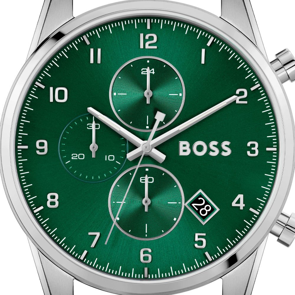 Hugo Boss Skymaster Green Dial Silver Mesh Bracelet Watch for Men - 1513938