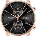 Hugo Boss Associate Black Dial Rose Gold Mesh Bracelet Watch for Men - 1513806