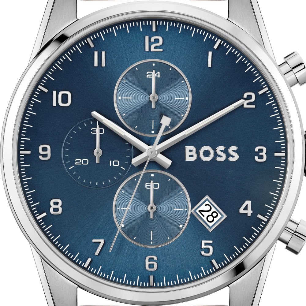 Hugo Boss Skymaster Blue Dial Brown Leather Strap Watch for Men - 1513940