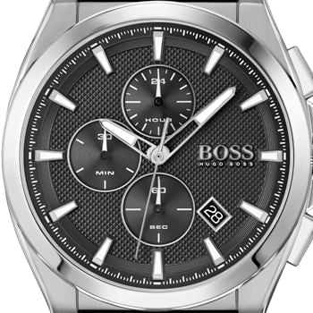 Hugo Boss Grandmaster Chronograph Black Dial Black Leather Strap Watch for Men - 1513881