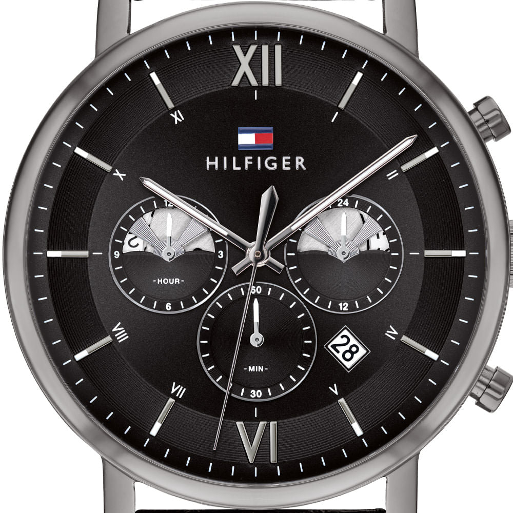 Tommy Hilfiger Evan Black Dial Black Leather Strap Watch for Men - 1710395