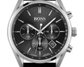 Hugo Boss Champion Chronograph Black Dial Black Leather Strap Watch for Men - 1513816