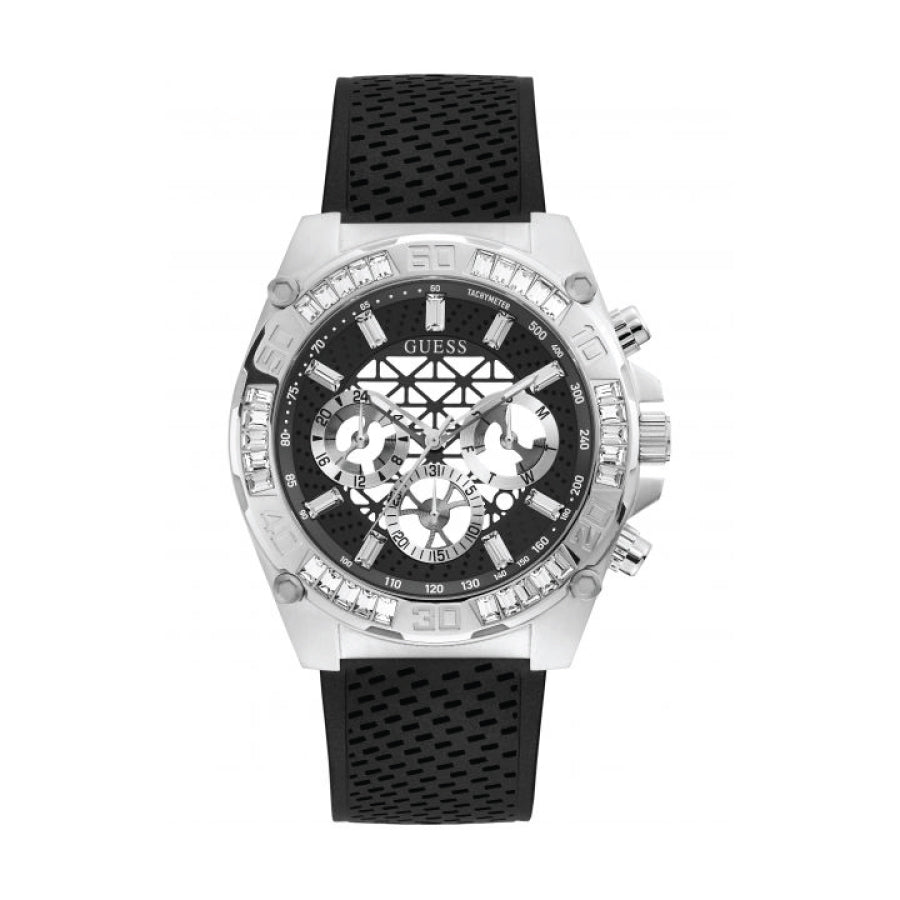 Guess Trophy Multifunction Black Dial Black Rubber Strap Watch for Men - GW0333G1