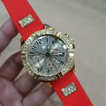 Guess Frontier Diamonds Gold Dial Red Rubber Strap Watch for Women - GW0045L2