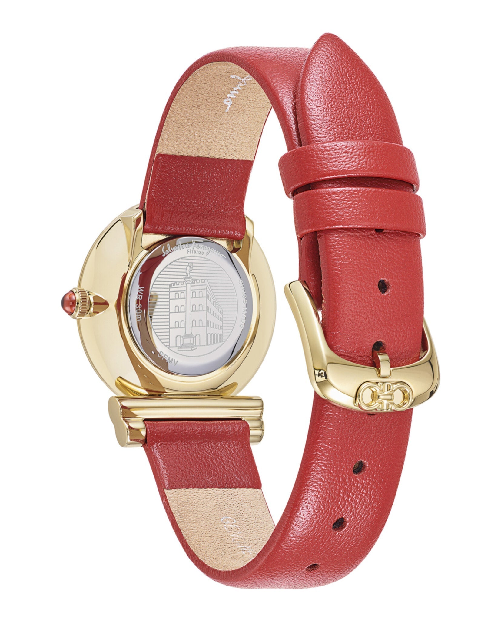 Versace V-Motif Red Dial Red Leather Strap Watch for Women - VERE00418