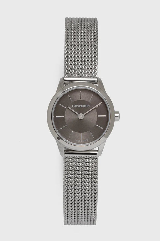 Calvin Klein Minimal Grey Dial Silver Mesh Bracelet Watch for Women - K3M23124