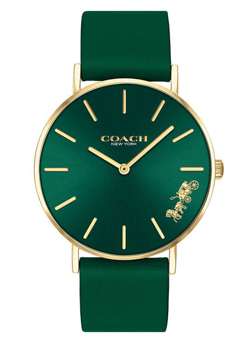 Coach Green Dial Green Leather Strap Watch for Women - 14503383