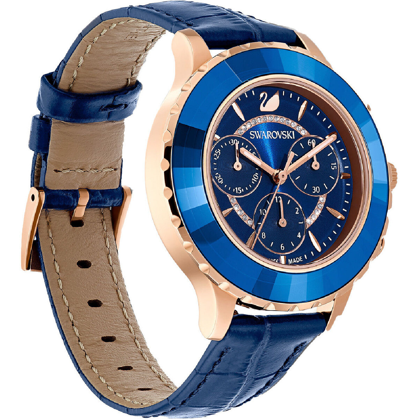 Swarovski Octea Lux Chrono Blue Dial Blue Leather Strap Watch for Women - 5563480