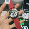 Guess G-Twist Silver Dial Red Rubber Strap Watch for Women - W0911L9