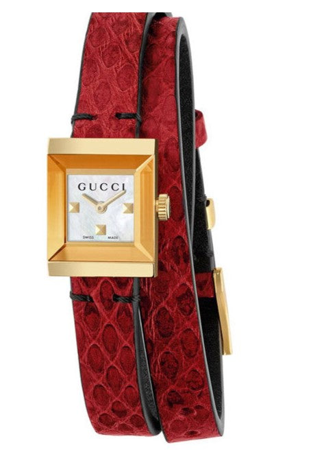 Gucci G Frame Red Leather Strap Watch For Women - YA128524