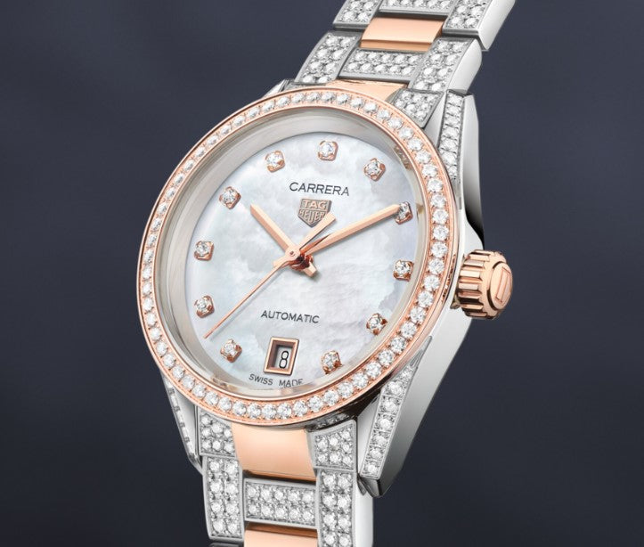 Tag Heuer Carrera Date Automatic Diamonds Mother of Pearl Dial Two Tone Steel Strap Watch for Women - WBN2451.BD0567