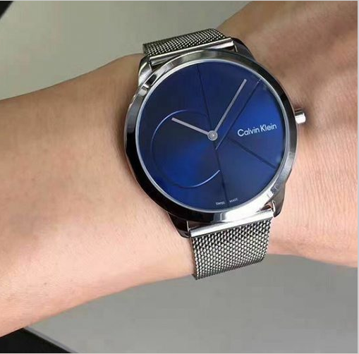 Calvin Klein Minimal Blue Dial Silver Mesh Bracelet Watch for Men - K3M2112N