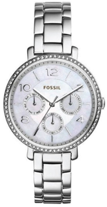 Fossil Jacqueline Multi-Function Mother of Pearl Dial Silver Steel Strap Watch for Women - ES3755