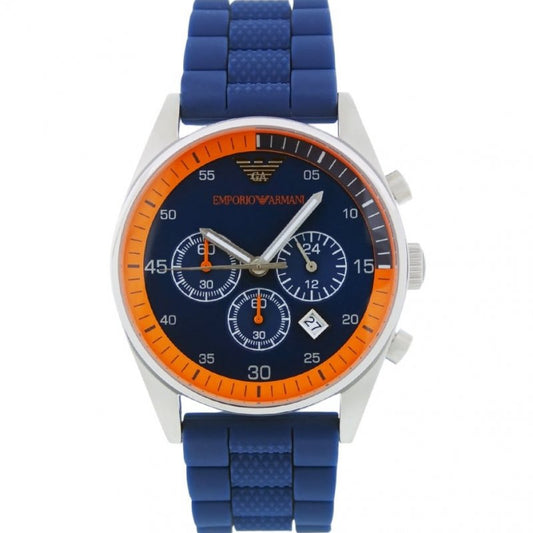 Emporio Armani Chronograph Blue Dial Blue Rubber Strap Watch For Men - AR5864