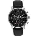 Hugo Boss Navigator Black Dial Black Leather Strap Watch for Men - 1513678