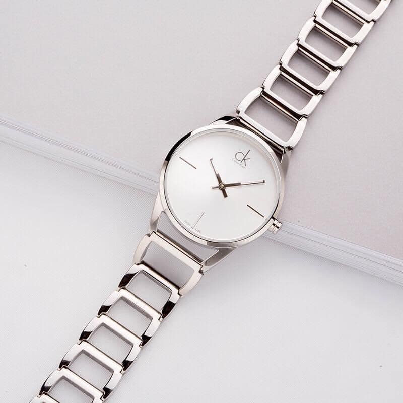 Calvin Klein Stately White Dial Silver Steel Strap Watch for Women - K3G23126