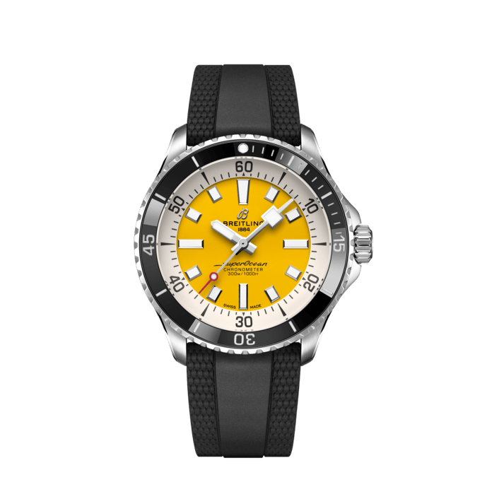 Breitling Superocean Automatic 42mm Yellow Dial Black Rubber Strap Watch for Men - A17375211/1S1