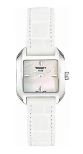 Tissot T Lady Mother of Pearl Dial White Leather Strap Watch for Women - T02.1.225.71
