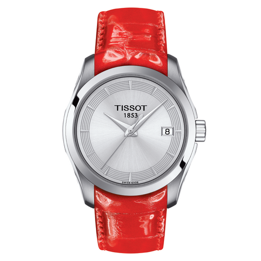 Tissot Couturier Lady Silver Dial Red Leather Strap Watch for Women - T035.210.16.031.01