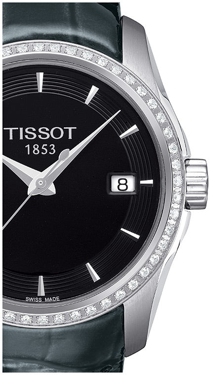 Tissot T Trend Couturier Diamonds Black Dial Black Leather Strap Watch for Women - T035.210.66.051.00