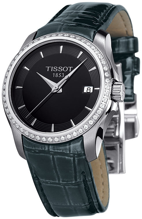 Tissot T Trend Couturier Diamonds Black Dial Black Leather Strap Watch for Women - T035.210.66.051.00