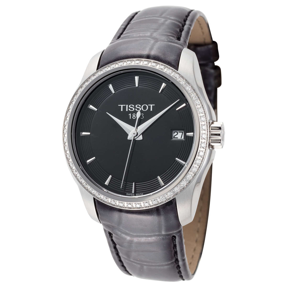 Tissot T Trend Couturier Diamonds Black Dial Black Leather Strap Watch for Women - T035.210.66.051.00