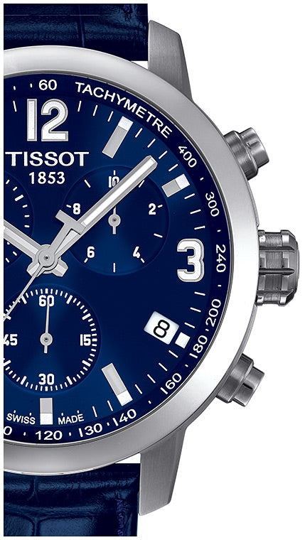 Tissot PRC 200 Blue Leather Strap 42mm Chronograph Watch For Men - T055.417.16.047.00